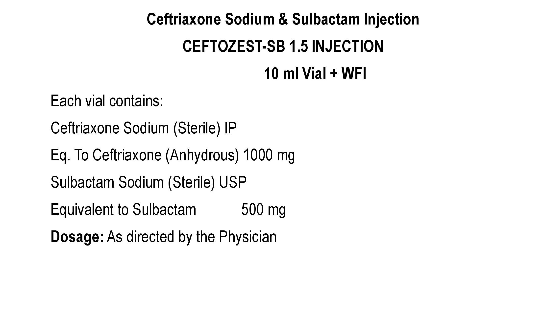 CEFTOZEST SB 1.5 INJECTION